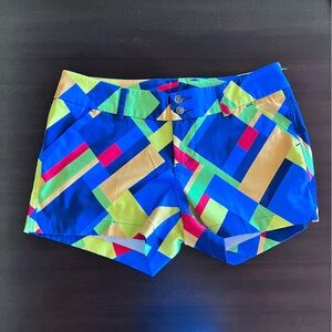 LOUDMOUTH Ladies Blue Yellow Geometric Active Outdoor Golf Shorts SZ 4.